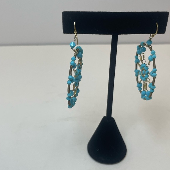 Round Pendant Dreamcatcher Earrings Turquoise And Gold Tone - Picture 6 of 7